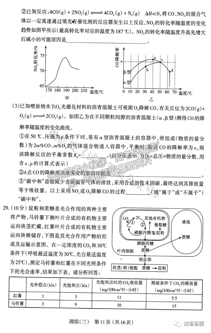 2021太原三模理綜試題及參考答案