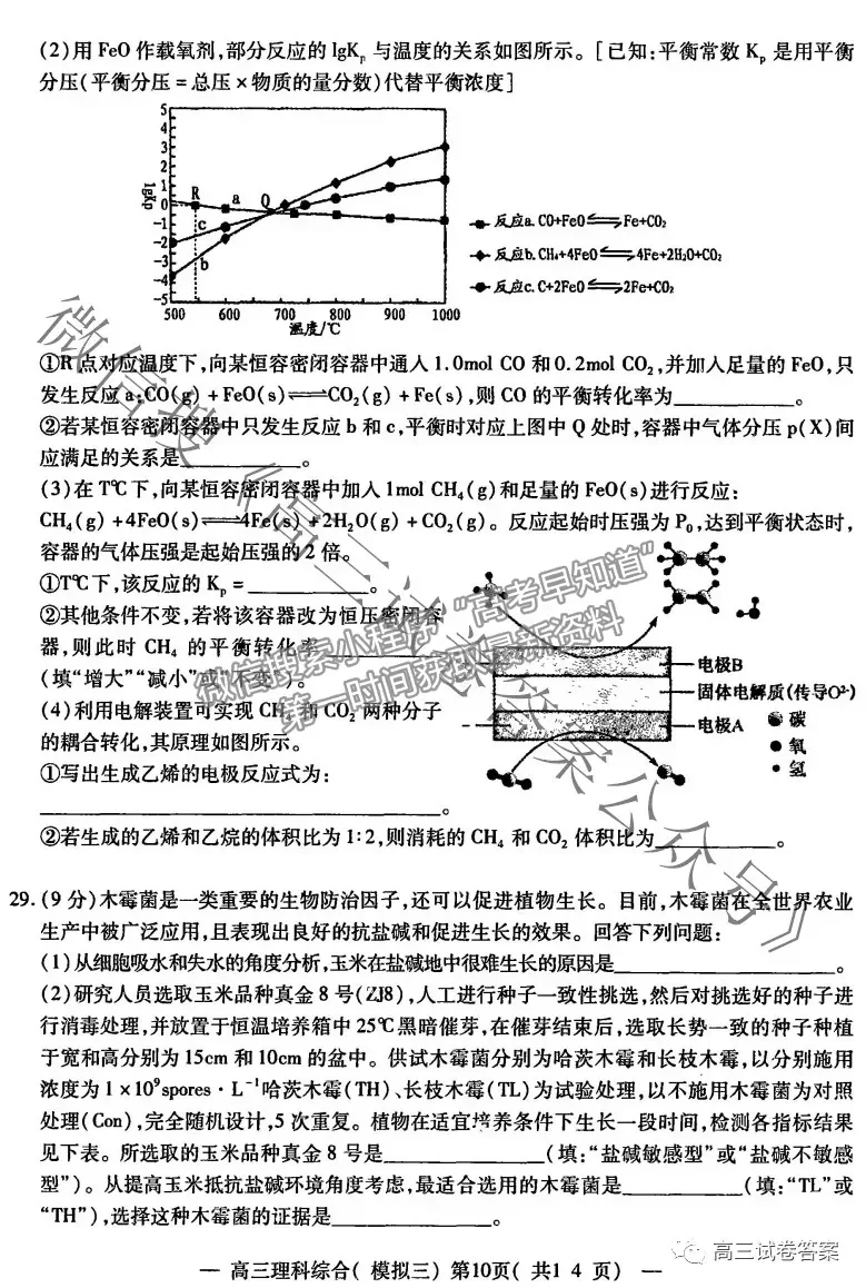 2021南昌三模理綜試題及參考答案