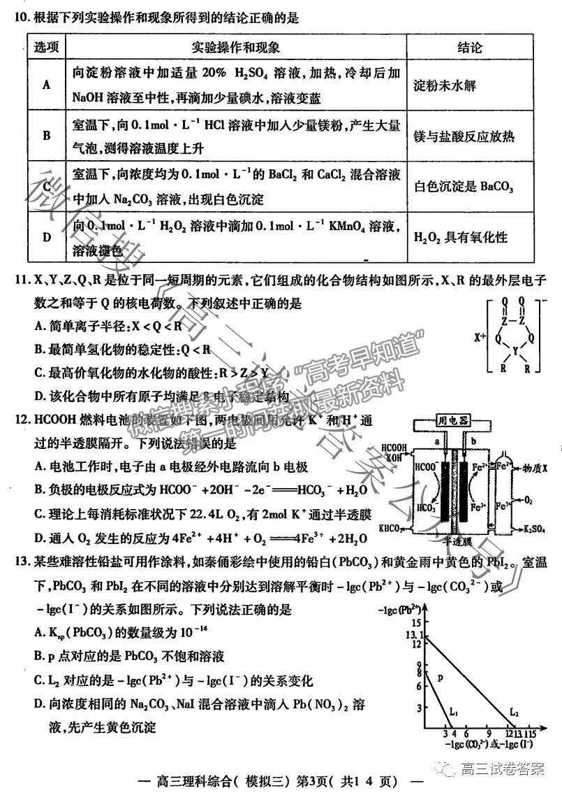 2021南昌三模理綜試題及參考答案