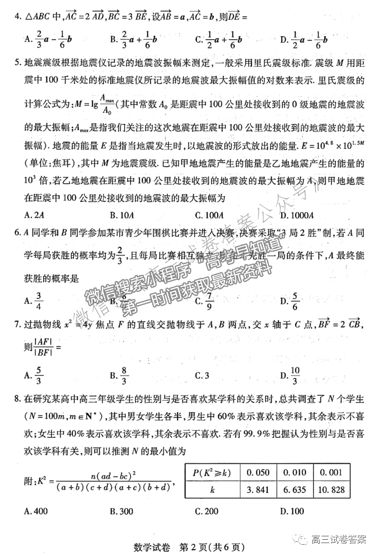 2021武漢五調數學試題及參考答案