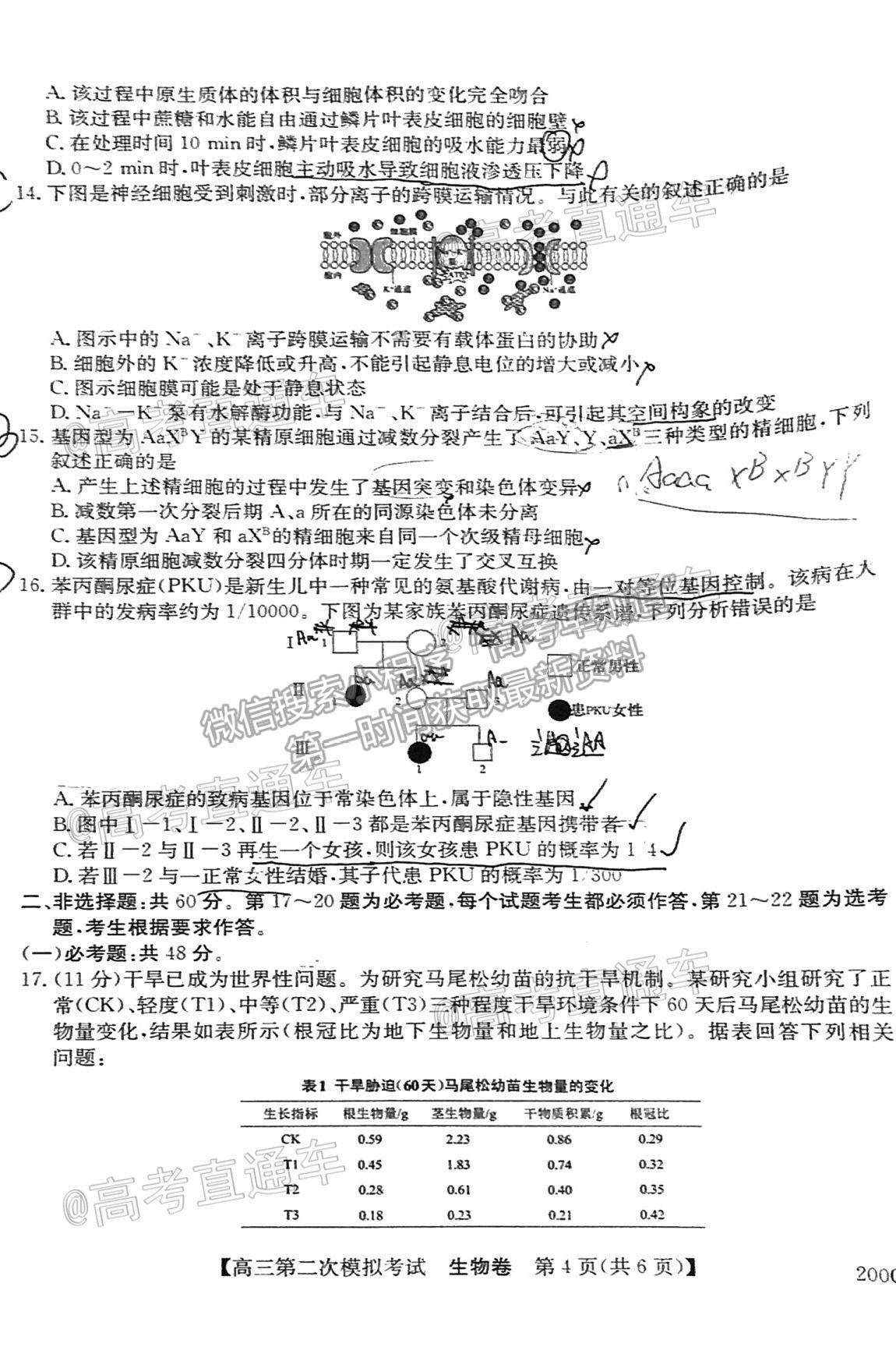 2021高州二模生物試題及參考答案