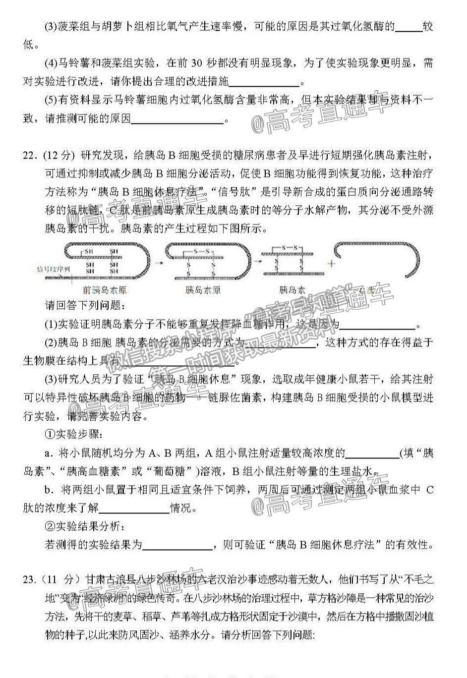 2021葫蘆島二模生物試題及參考答案