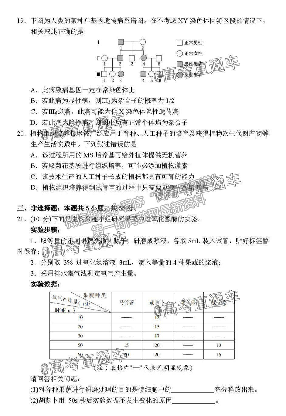 2021葫蘆島二模生物試題及參考答案