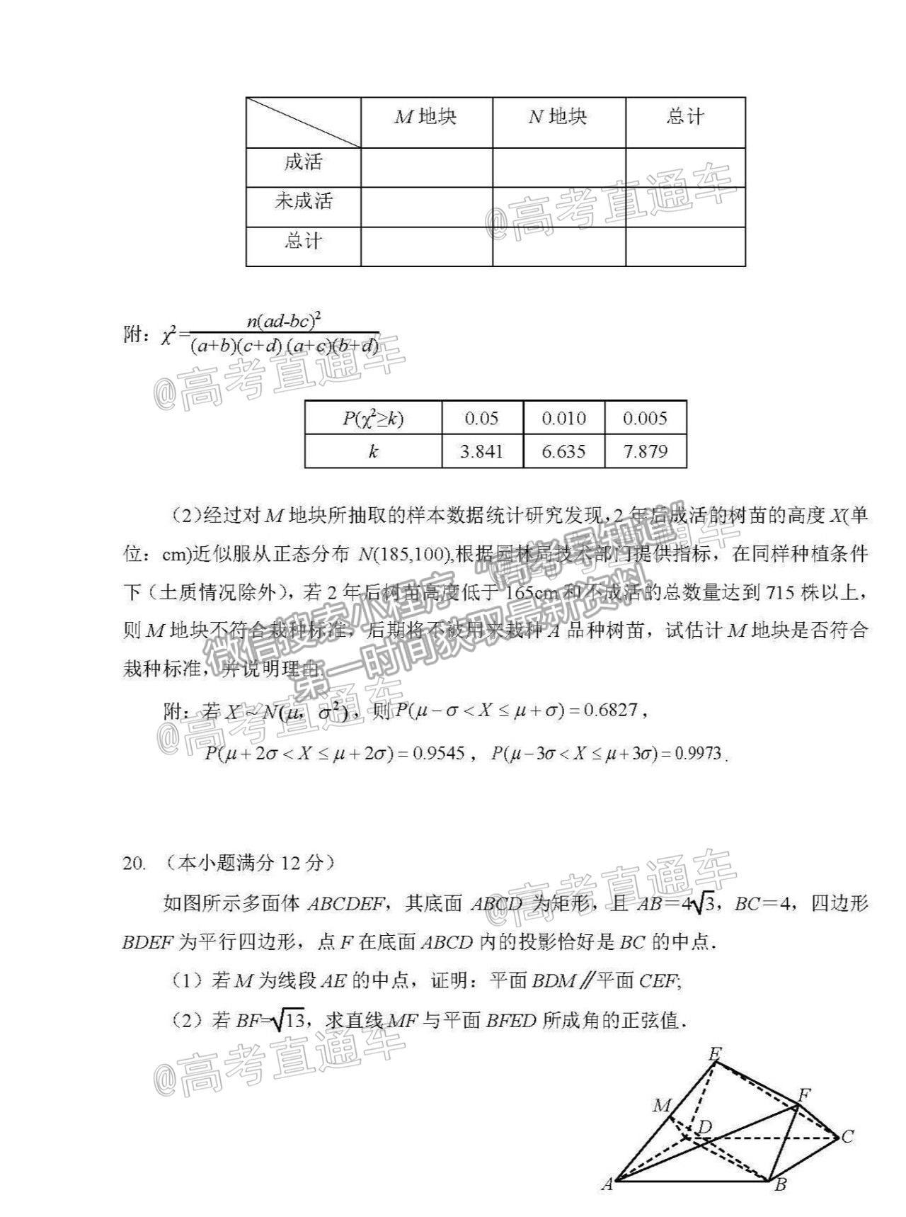 2021葫芦岛二模数学试题及参考答案