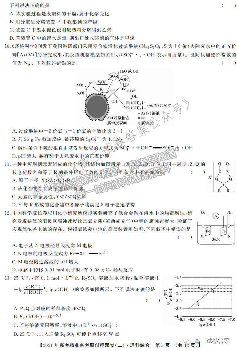 2021年高考精準(zhǔn)備考原創(chuàng)押題二理綜試題及參考答案