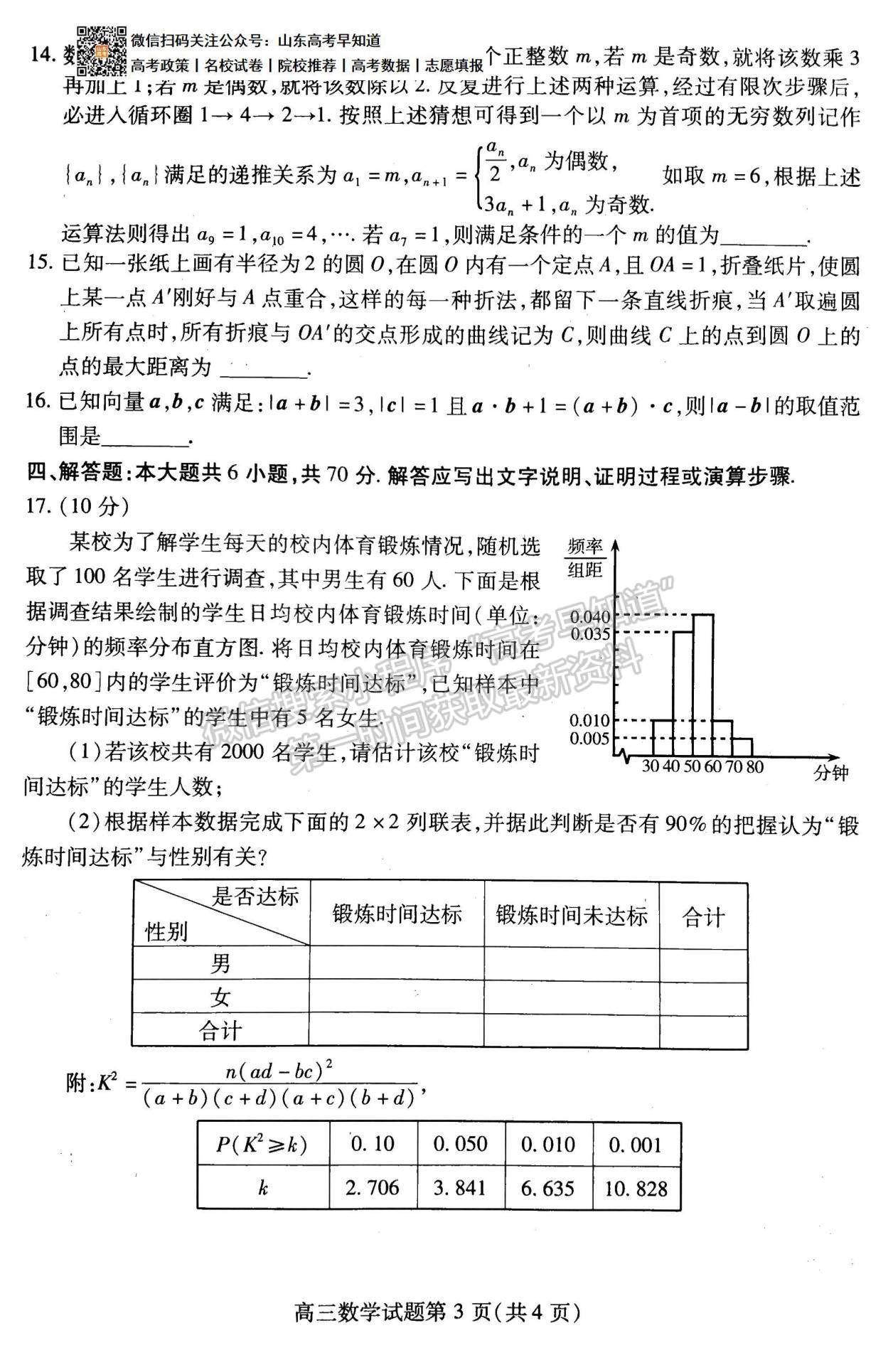 2021濰坊二模數(shù)學(xué)試題及參考答案