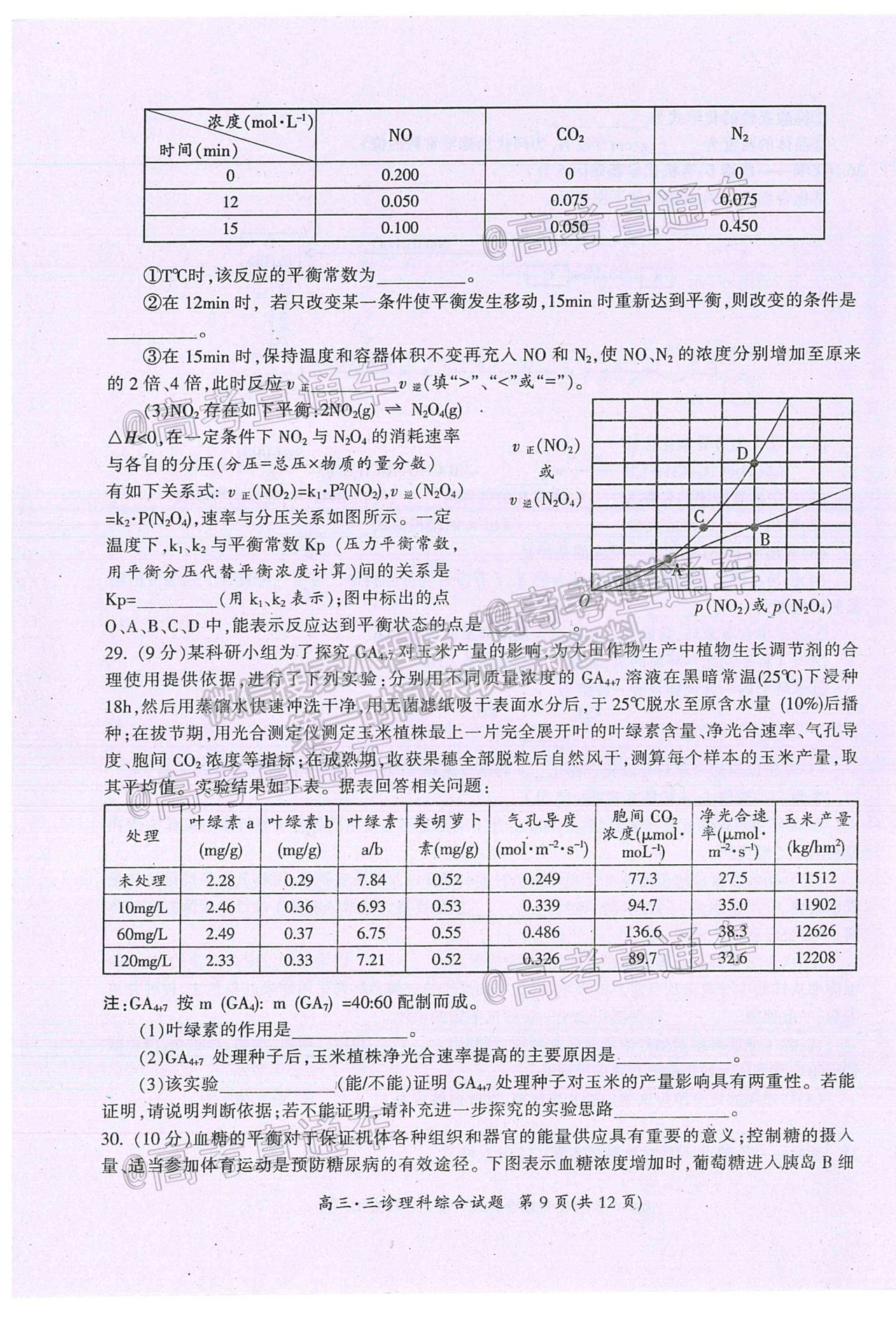 2021廣元第三次高考適應(yīng)性統(tǒng)考理綜試題及參考答案