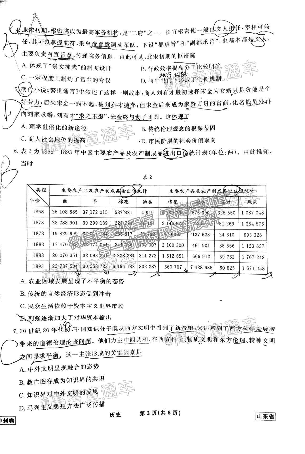 2021泰安四模歷史試題及參考答案