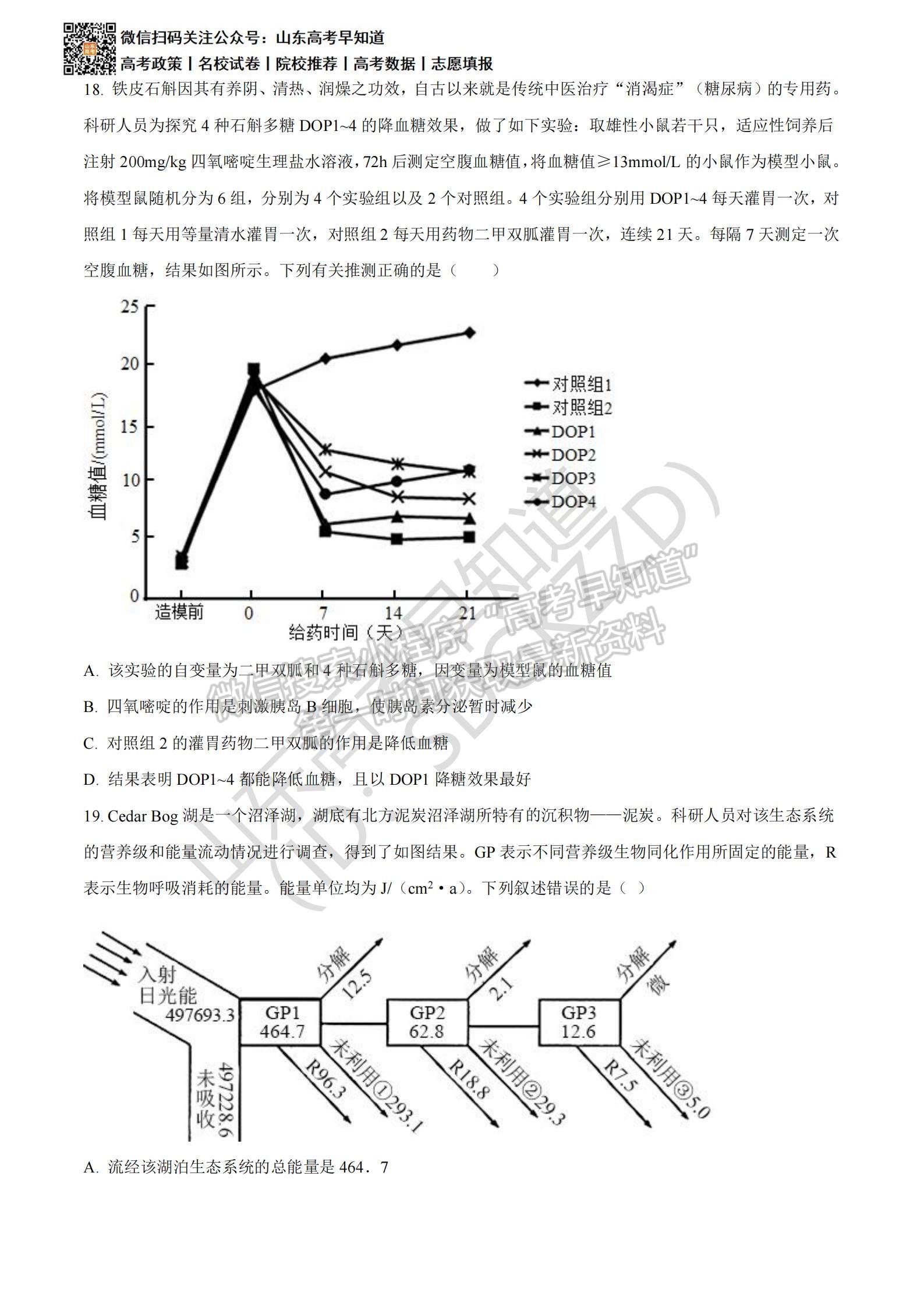 2021濰坊二模試題及參考答案   生物