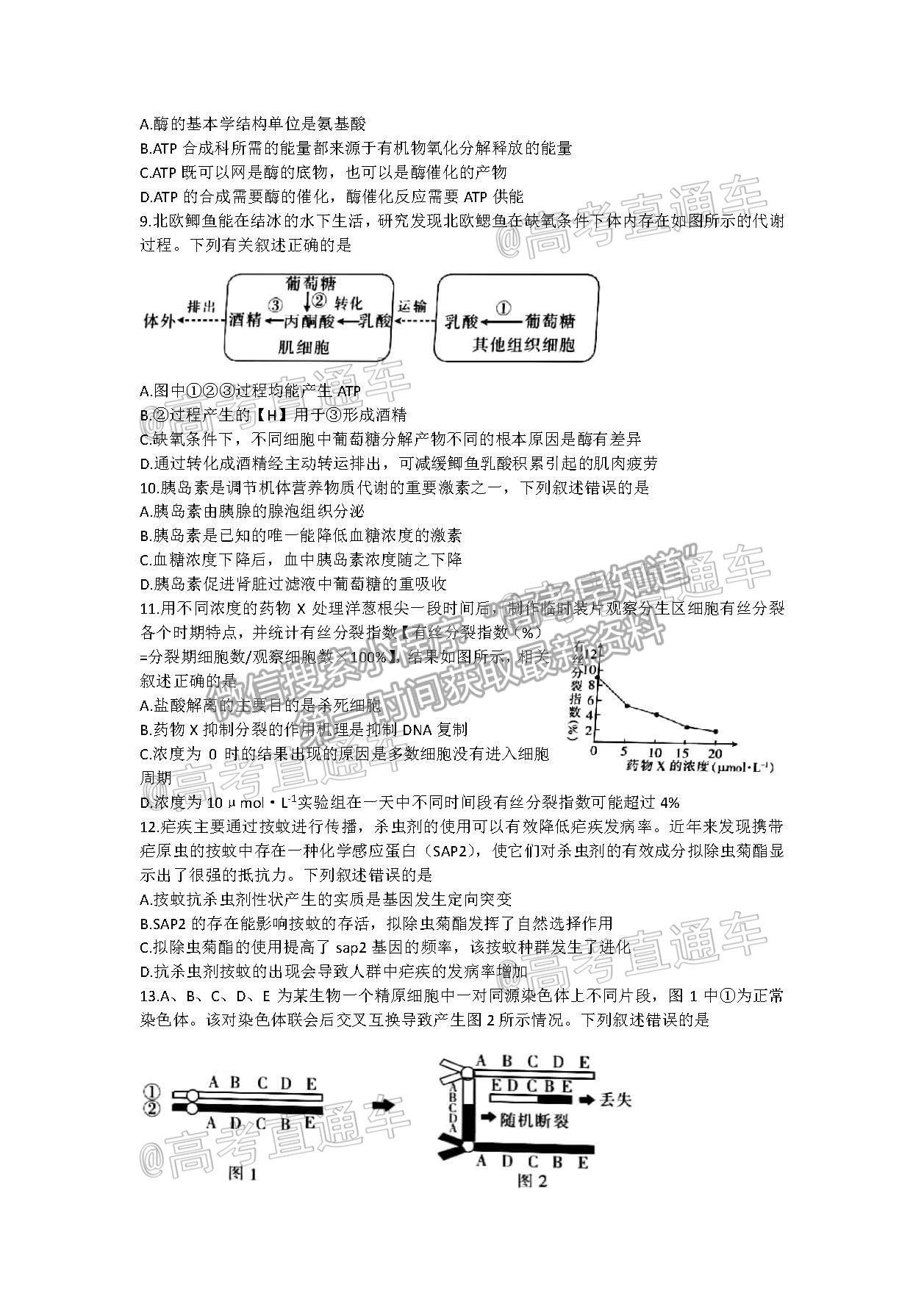 2021浙江強基聯(lián)盟高三5月統(tǒng)測生物試題及參考答案