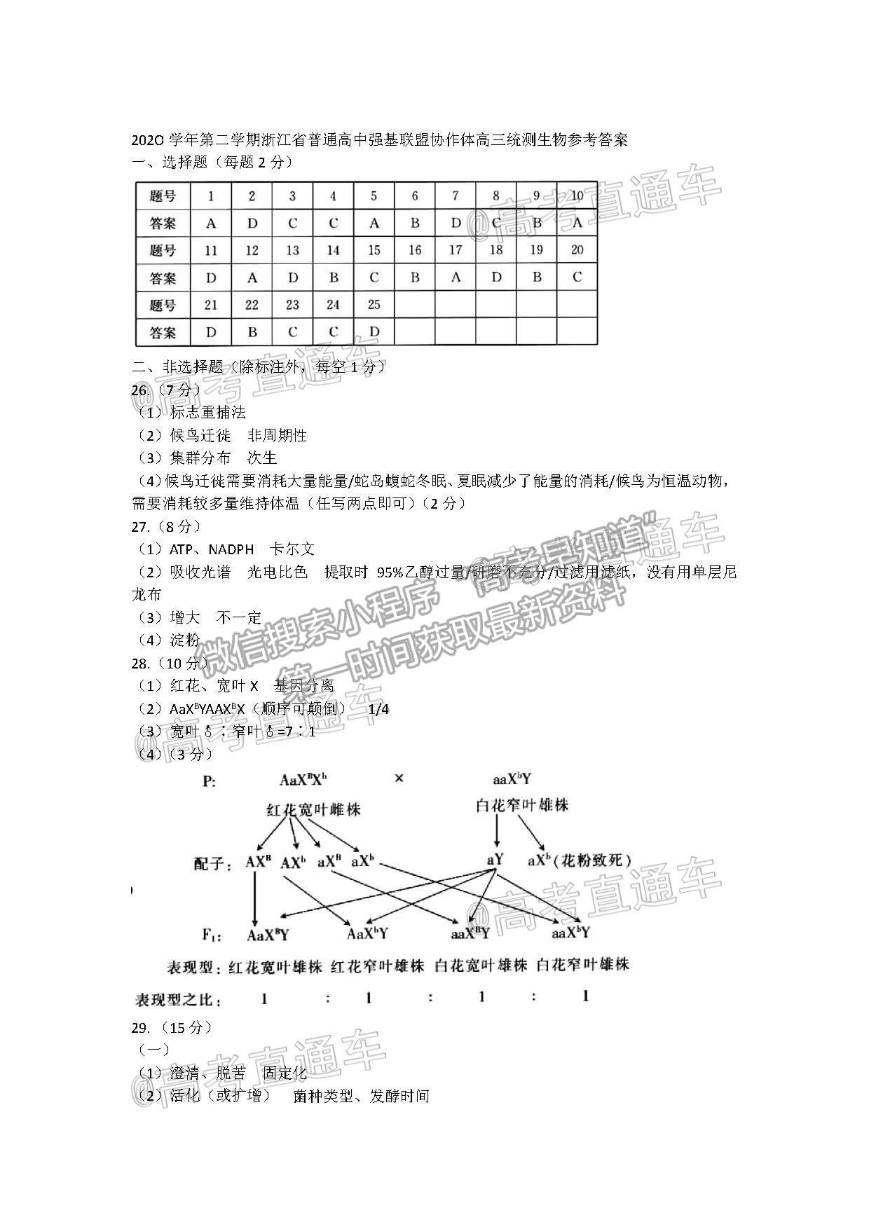 2021浙江強基聯(lián)盟高三5月統(tǒng)測生物試題及參考答案