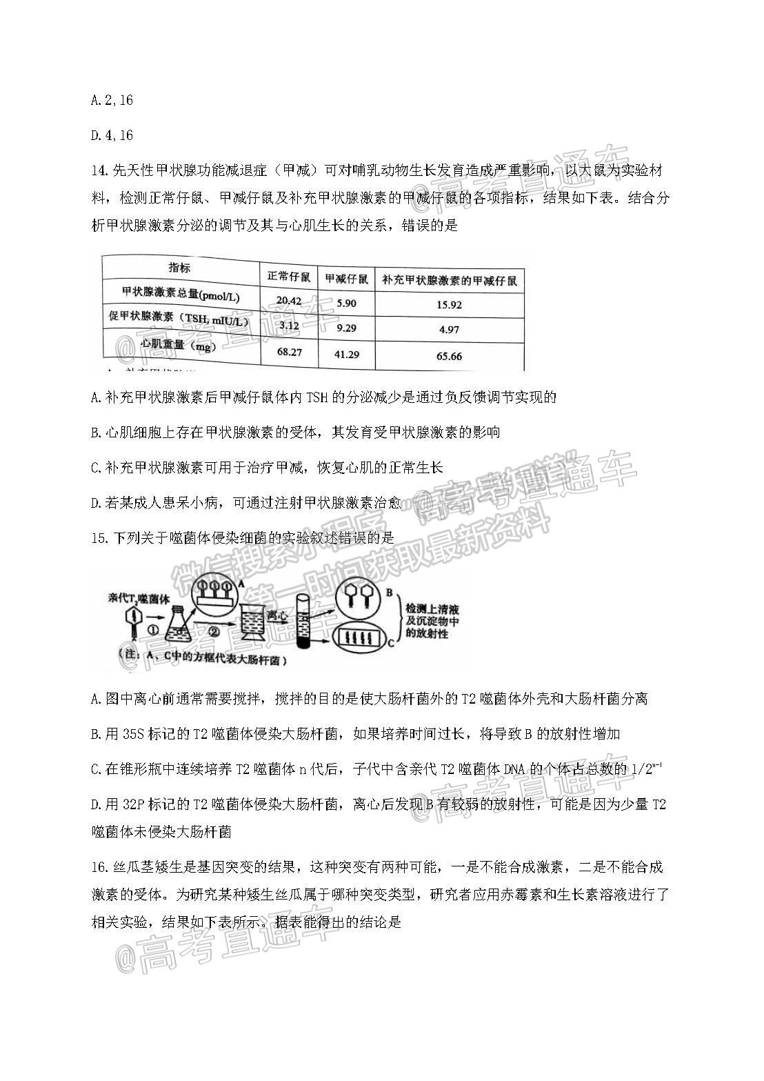 2021浙江五校高三5月聯(lián)考生物試題及參考答案