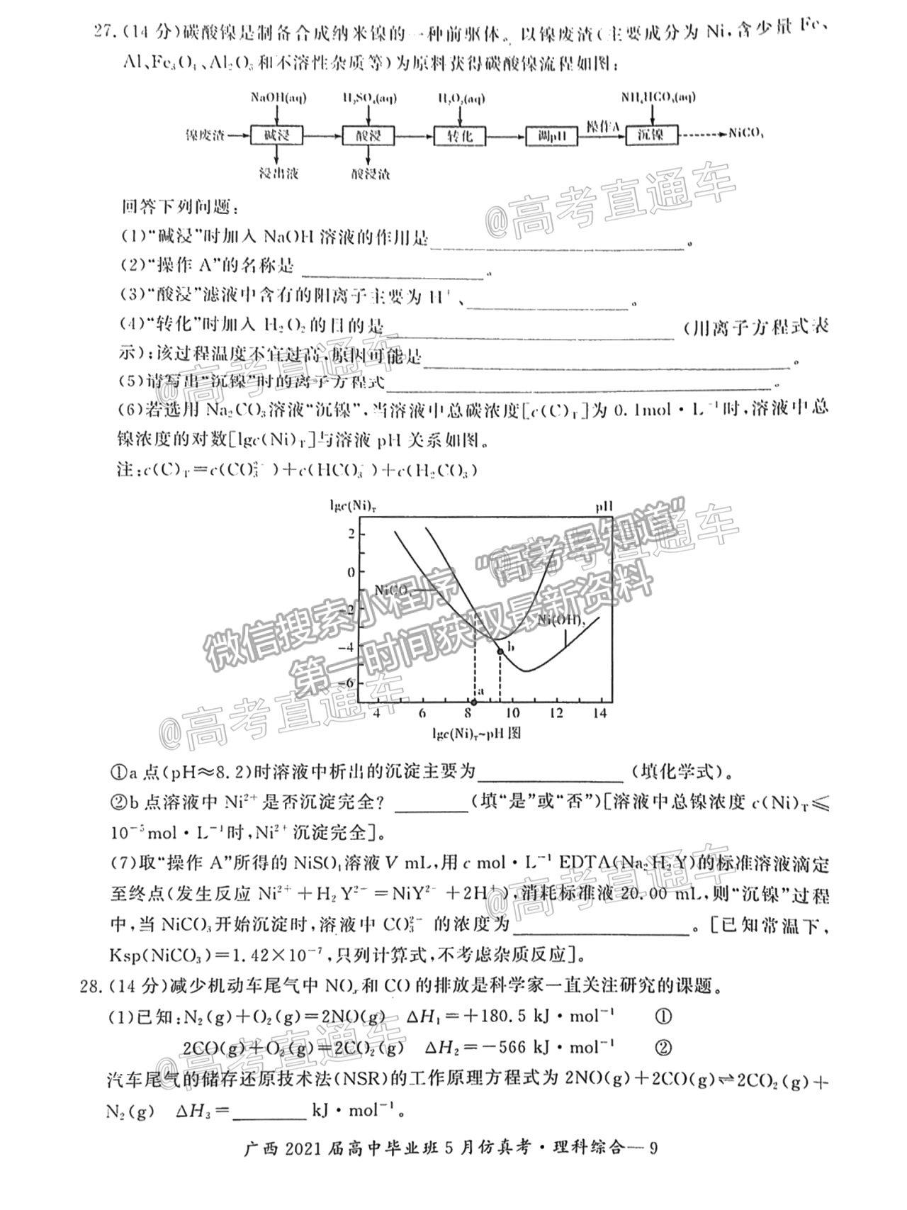 2021廣西畢業(yè)班5月仿真考理綜試題及參考答案