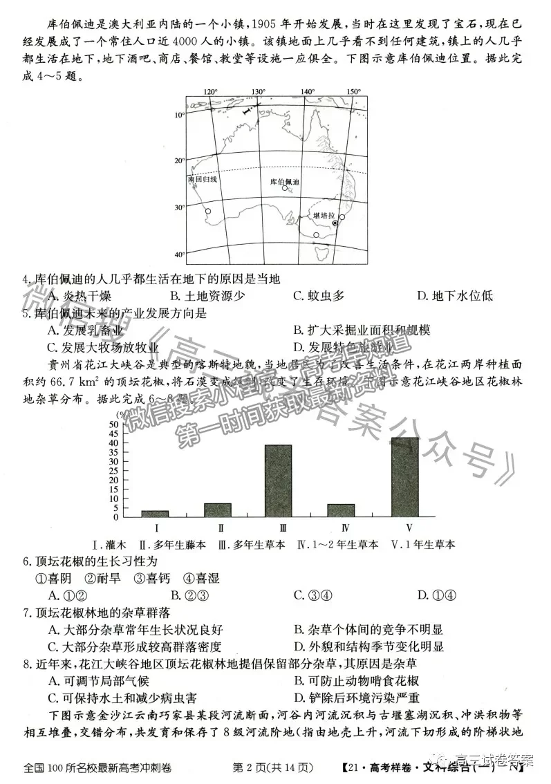 2021年普通高等學校招生全國統(tǒng)一考試高考樣卷文綜試題及參考答案