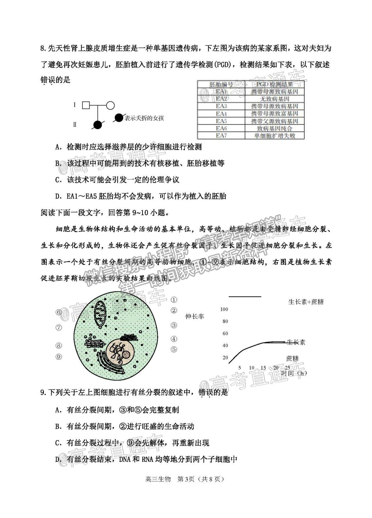 2021天津紅橋區(qū)高三二模生物試題及參考答案