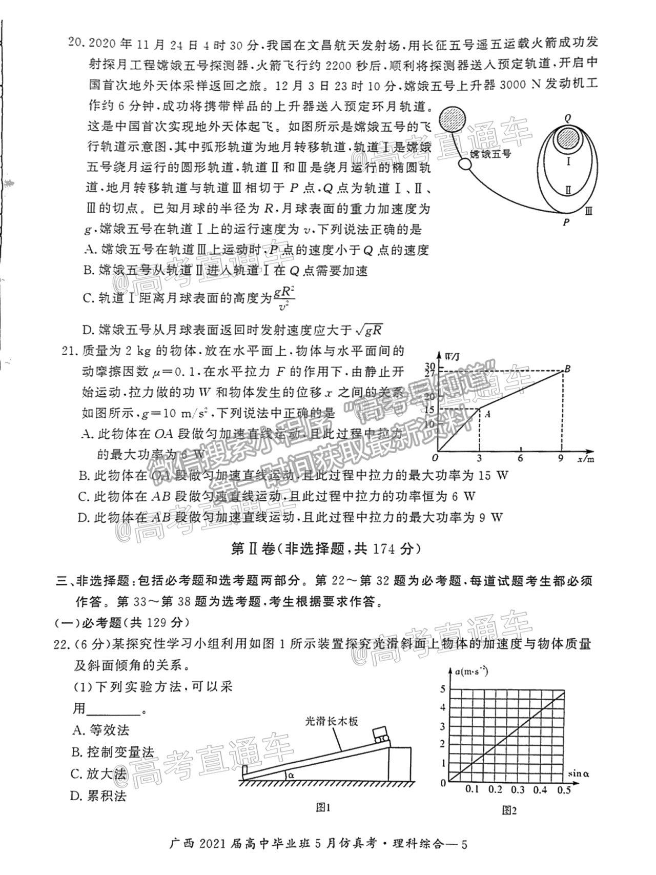 2021廣西畢業(yè)班5月仿真考理綜試題及參考答案