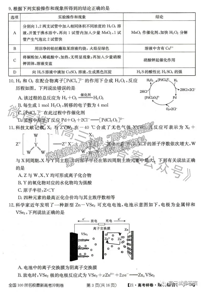 2021年普通高等學(xué)校招生全國統(tǒng)一考試高考樣卷理綜試題及參考答案