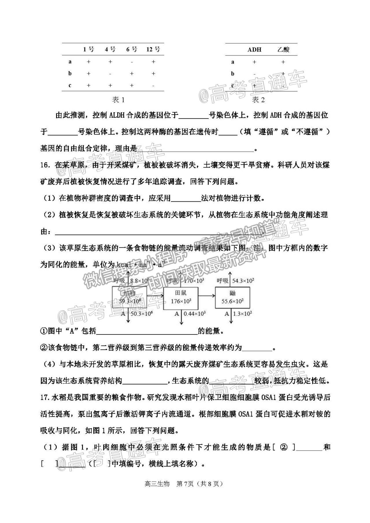 2021天津紅橋區(qū)高三二模生物試題及參考答案