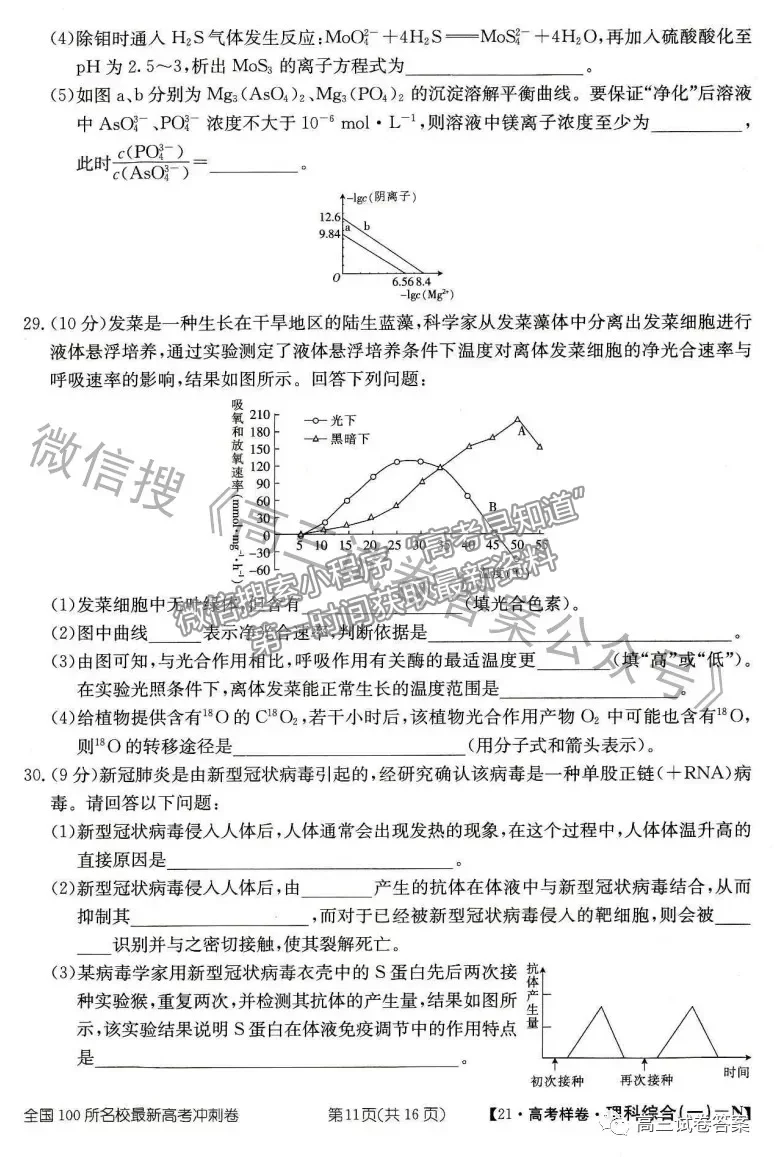 2021年普通高等學(xué)校招生全國(guó)統(tǒng)一考試高考樣卷理綜試題及參考答案