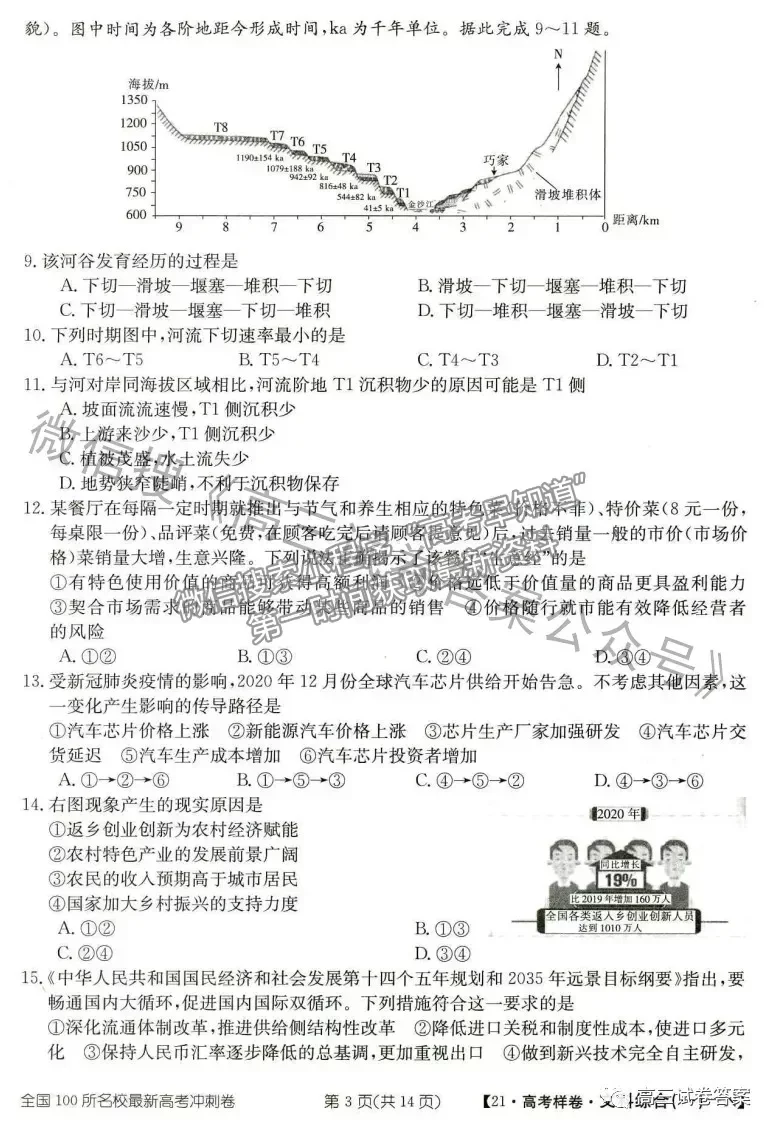 2021年普通高等學(xué)校招生全國統(tǒng)一考試高考樣卷文綜試題及參考答案