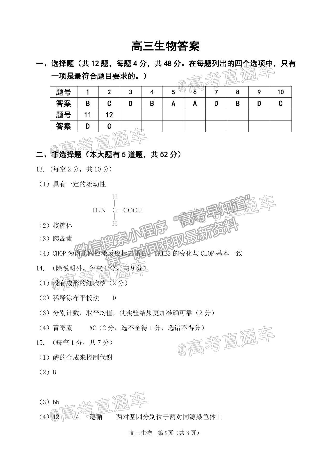 2021天津紅橋區(qū)高三二模生物試題及參考答案