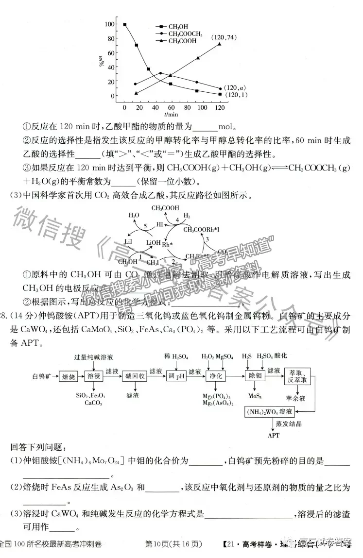 2021年普通高等學校招生全國統(tǒng)一考試高考樣卷理綜試題及參考答案