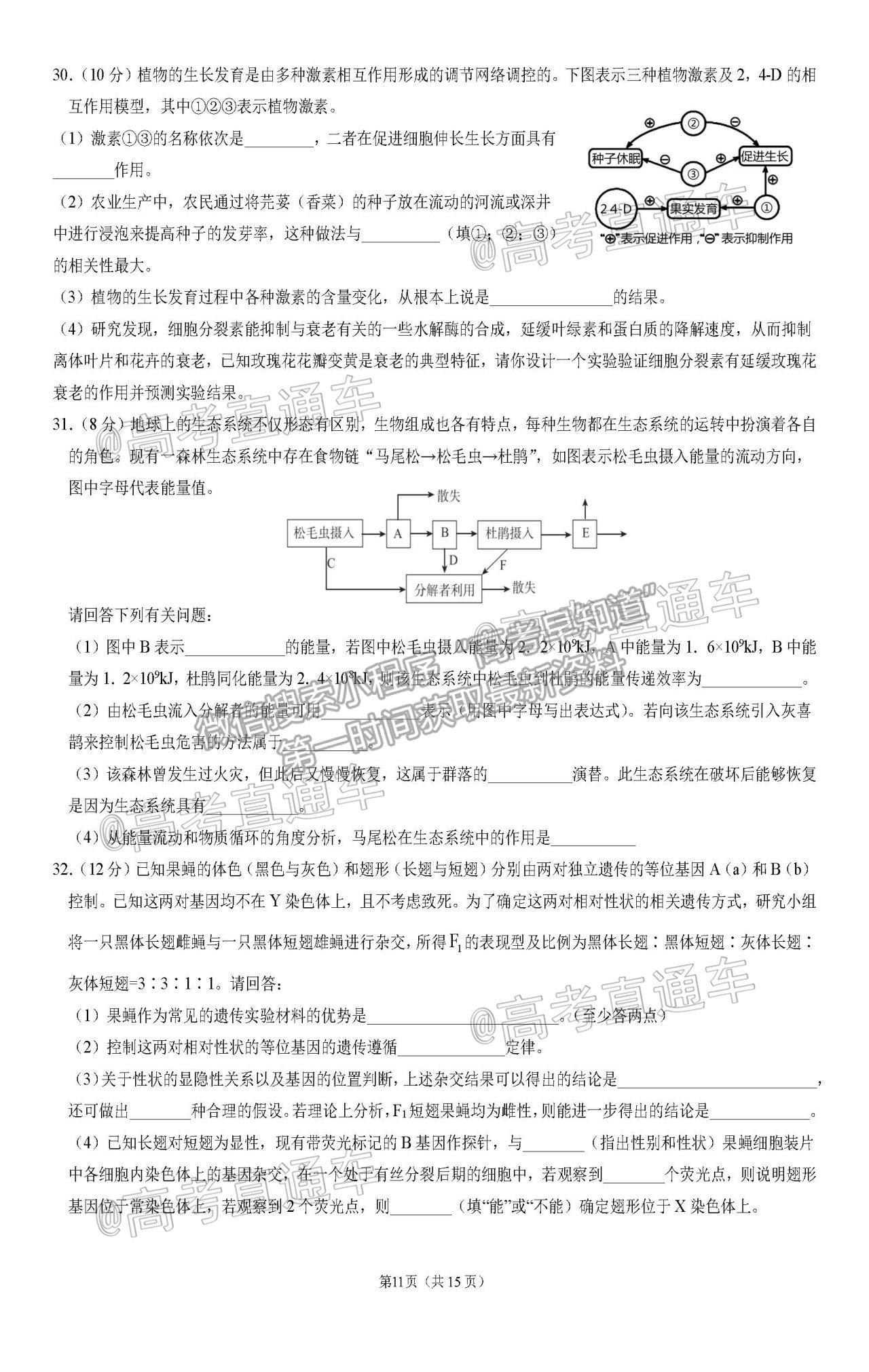 2021江西撫州臨川一中5月模擬考理綜試題及參考答案