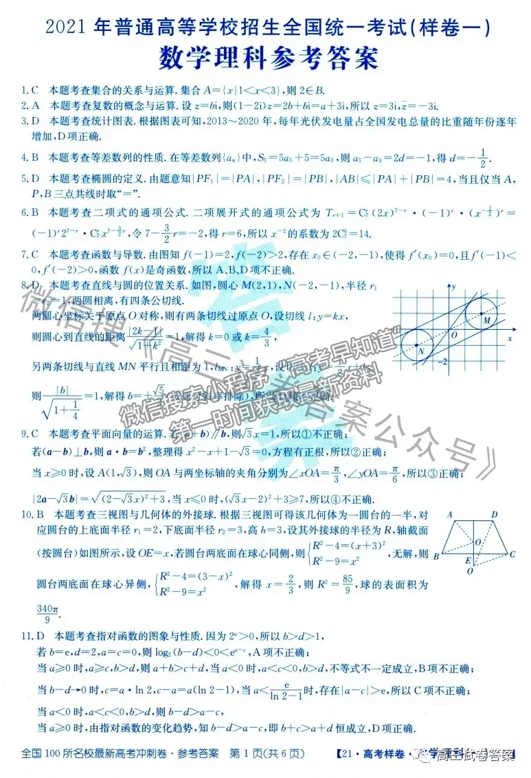 2021年普通高等學(xué)校招生全國(guó)統(tǒng)一考試高考樣卷理數(shù)試題及參考答案