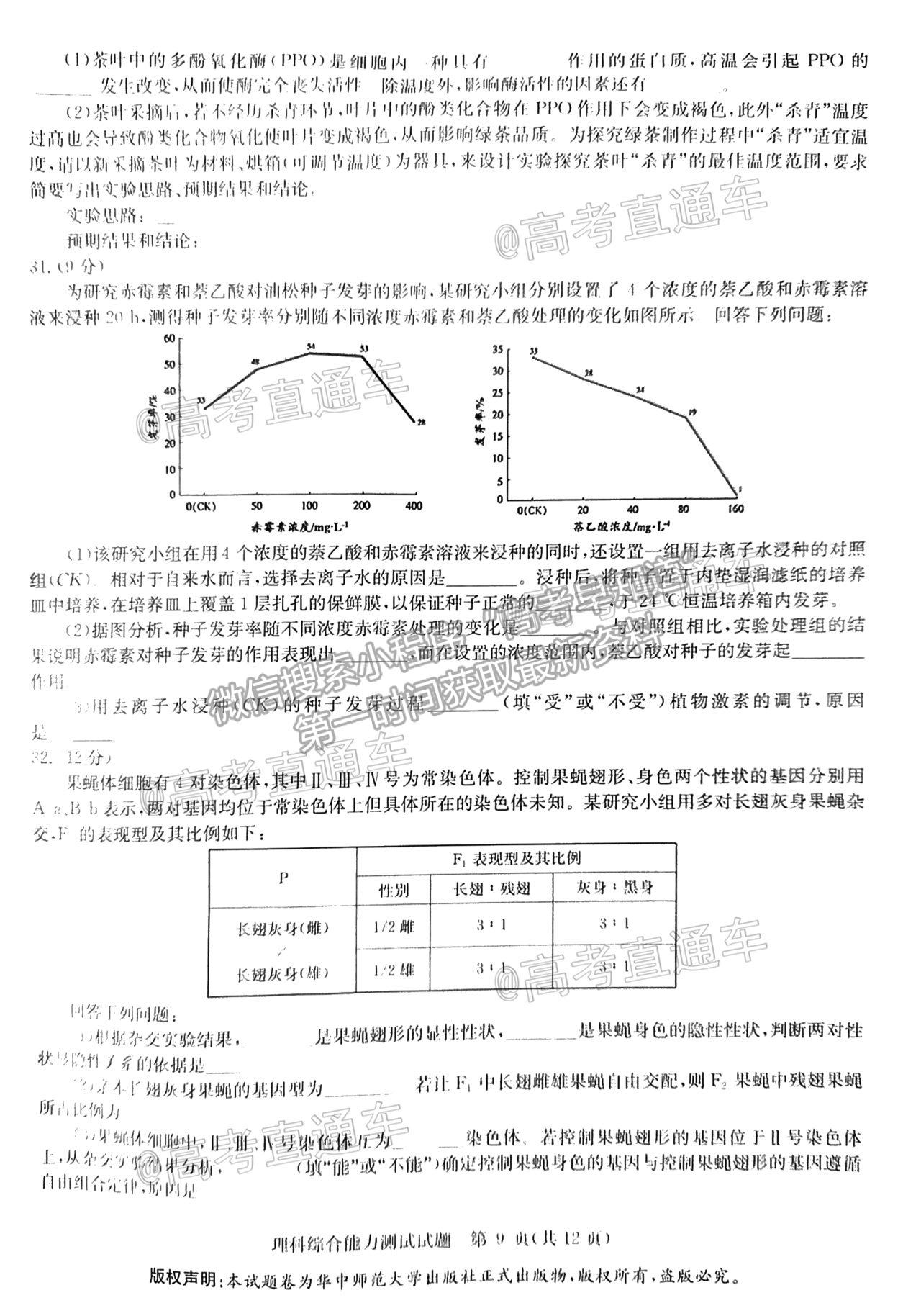 2021華大新高考聯(lián)盟高三名校押題卷（全國卷）理綜試題及參考答案