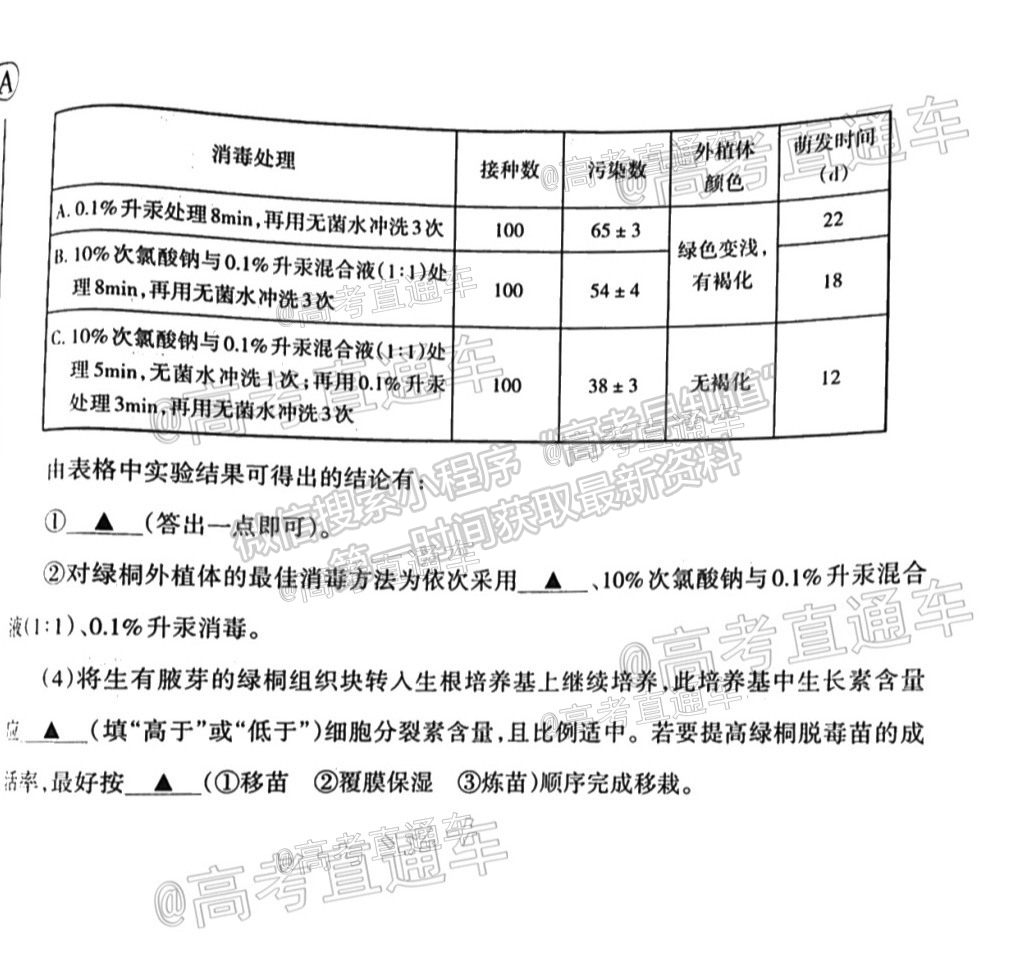 2021山西三模理綜試題及參考答案