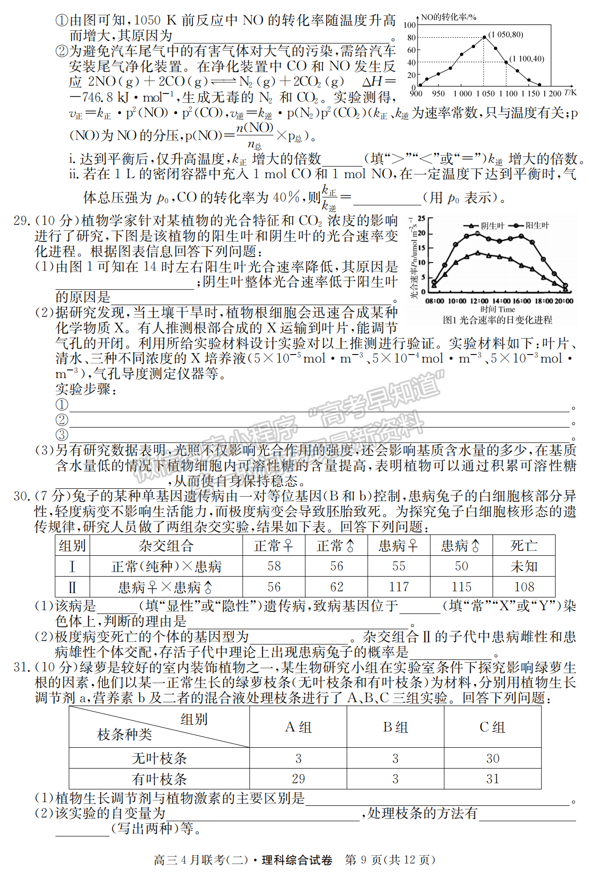 2021名校聯(lián)盟學(xué)年高三4月聯(lián)考（二）理綜試題及參考答案