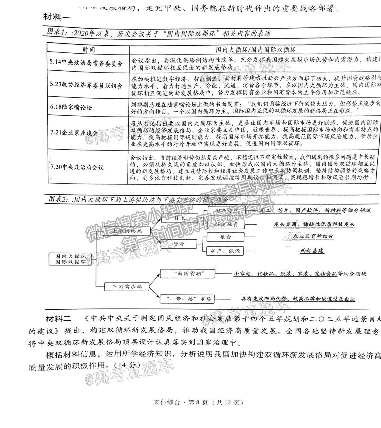 2021昆明一中月考（九）文綜試題及參考答案