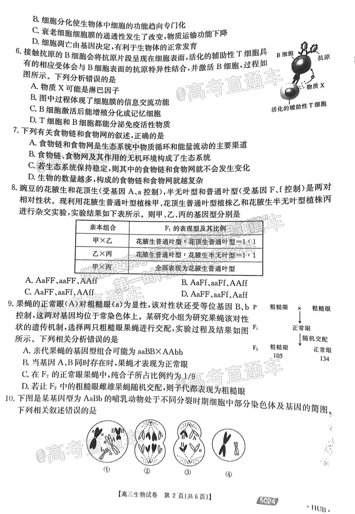 2021湖北高三5月聯(lián)考生物試題及參考答案