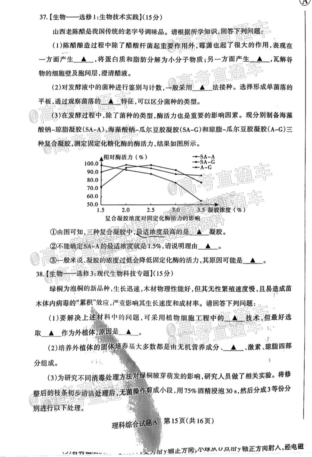 2021山西三模理綜試題及參考答案