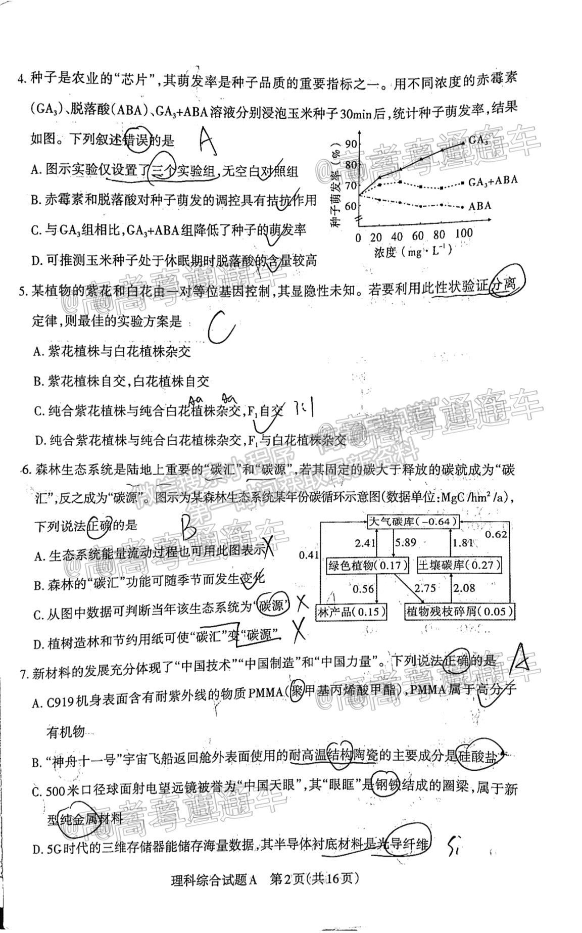 2021山西三模理綜試題及參考答案