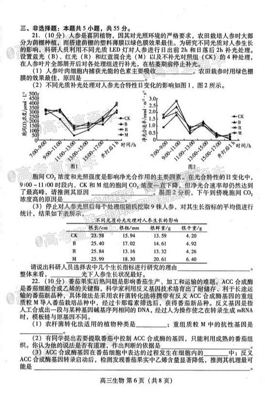 2021濰坊三模生物試題及參考答案