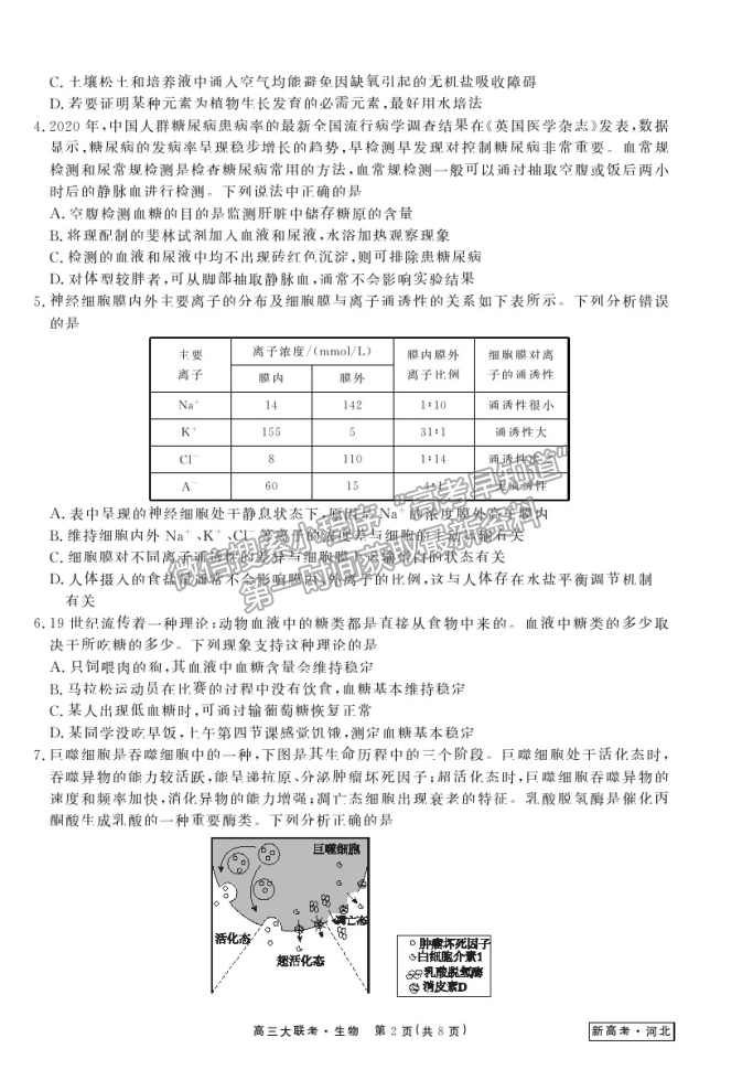 2021河北高三衛(wèi)冕聯(lián)考生物試題及參考答案