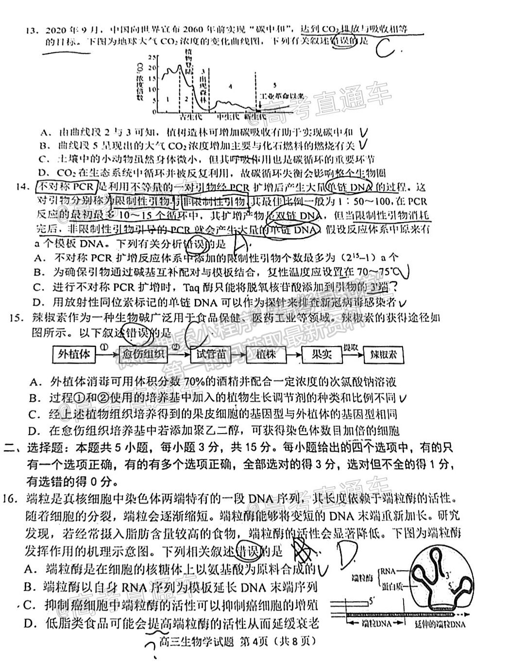 山東省日照市2021屆高三三模生物試題及參考答案