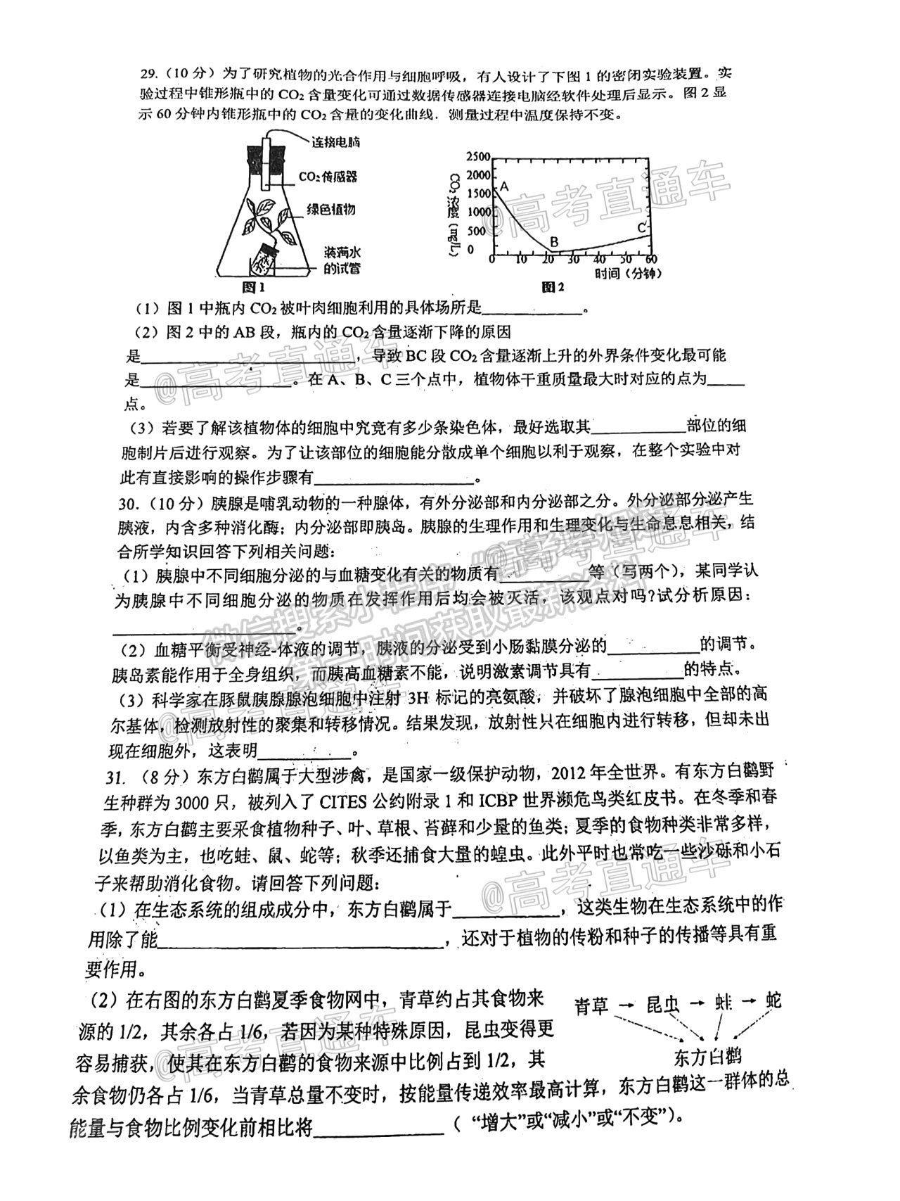 2021成都七中高考熱身考試?yán)砭C試題及答案