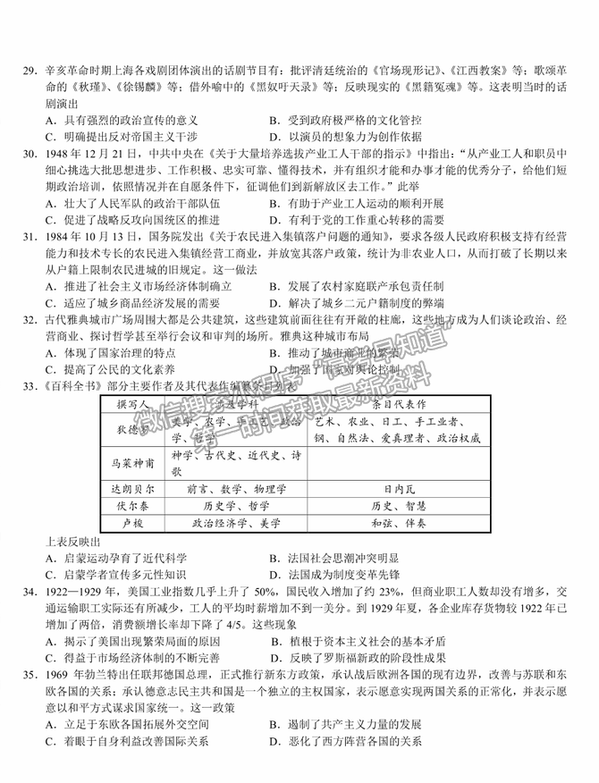 2021南昌二中、河南省實驗中學(xué)高三5月沖刺聯(lián)考文綜試題及答案