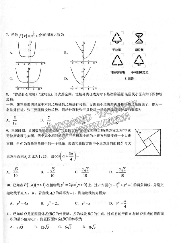 2021成都樹德中學高考適應性考試理數試題及答案