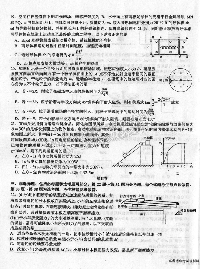 2021成都樹德中學高考適應性考試理綜試題及答案