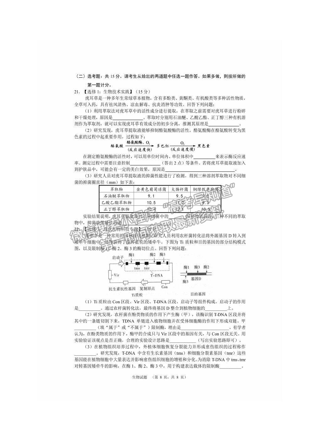 2021長沙長郡中學高三考前沖刺卷生物試題及參考答案