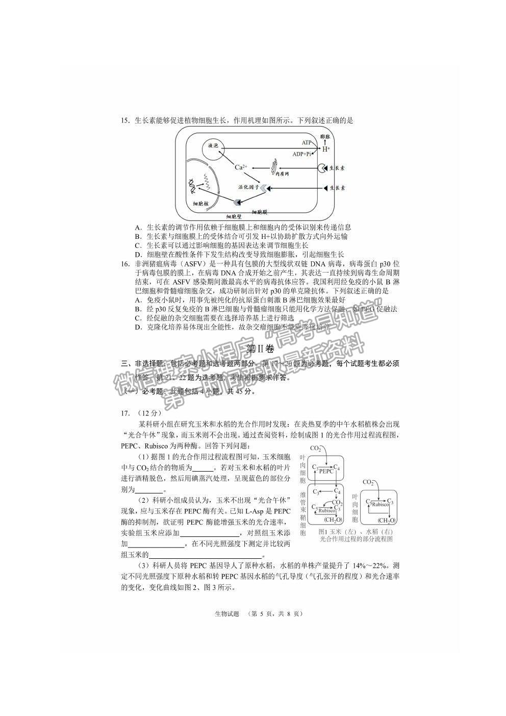 2021長(zhǎng)沙長(zhǎng)郡中學(xué)高三考前沖刺卷生物試題及參考答案