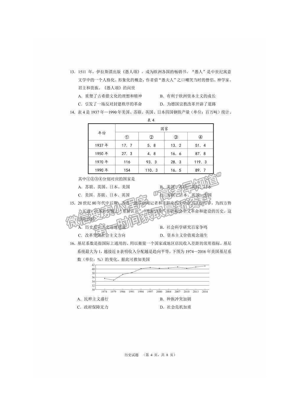 2021長沙長郡中學高三考前沖刺卷歷史試題及參考答案