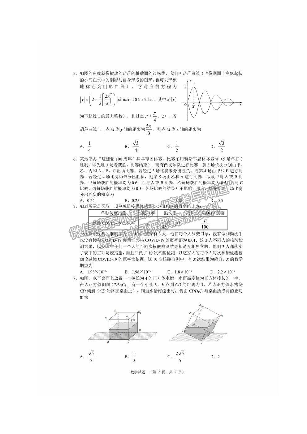 2021長沙長郡中學(xué)高三考前沖刺卷數(shù)學(xué)試題及參考答案