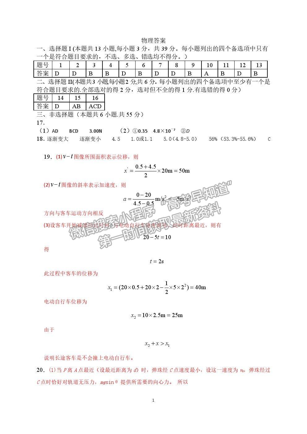 2021杭州二中高三下學(xué)期最后一次熱身考試物理試題及參考答案