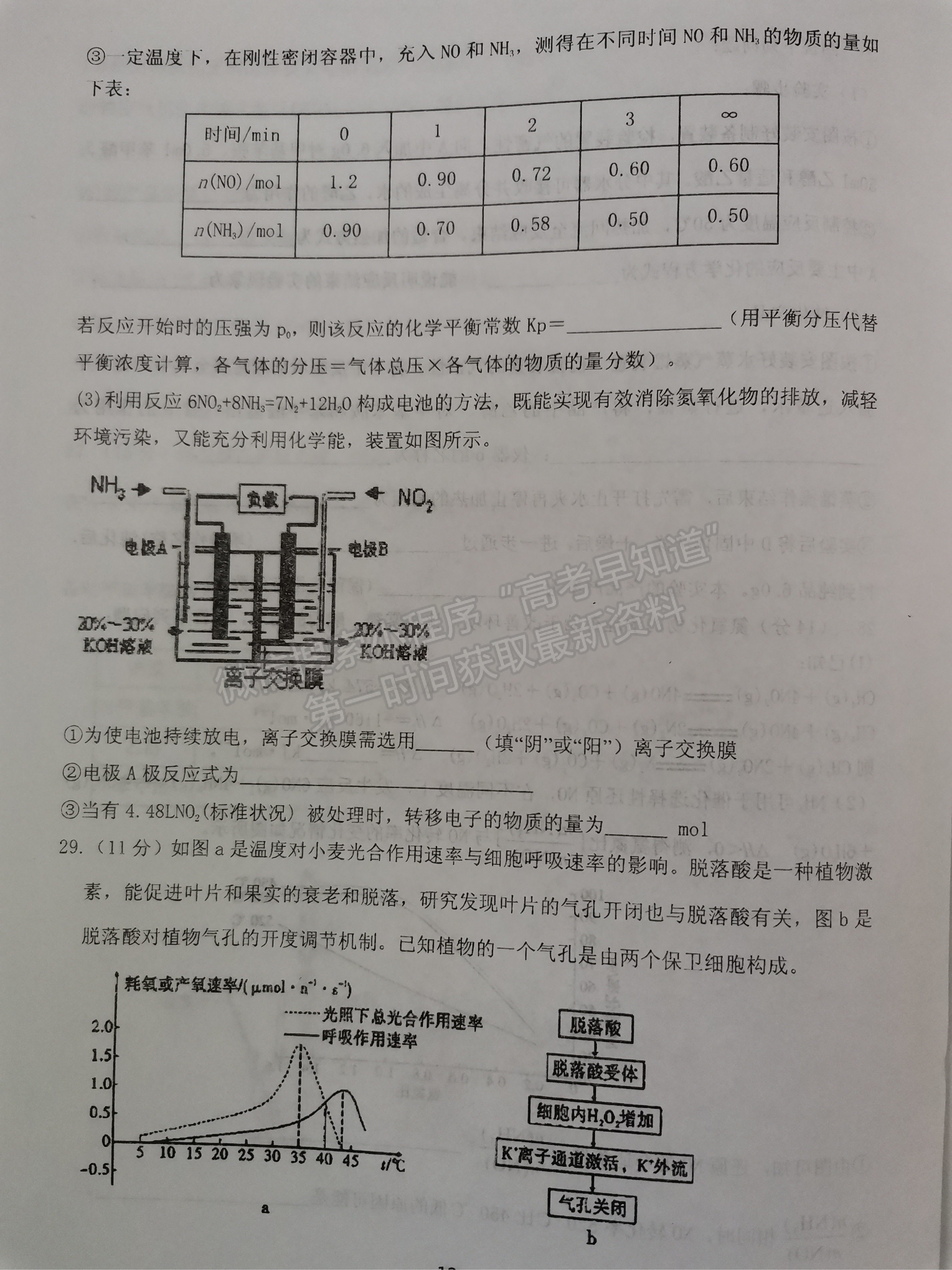 2021寧夏石嘴山三中高三四模理綜試題及參考答案