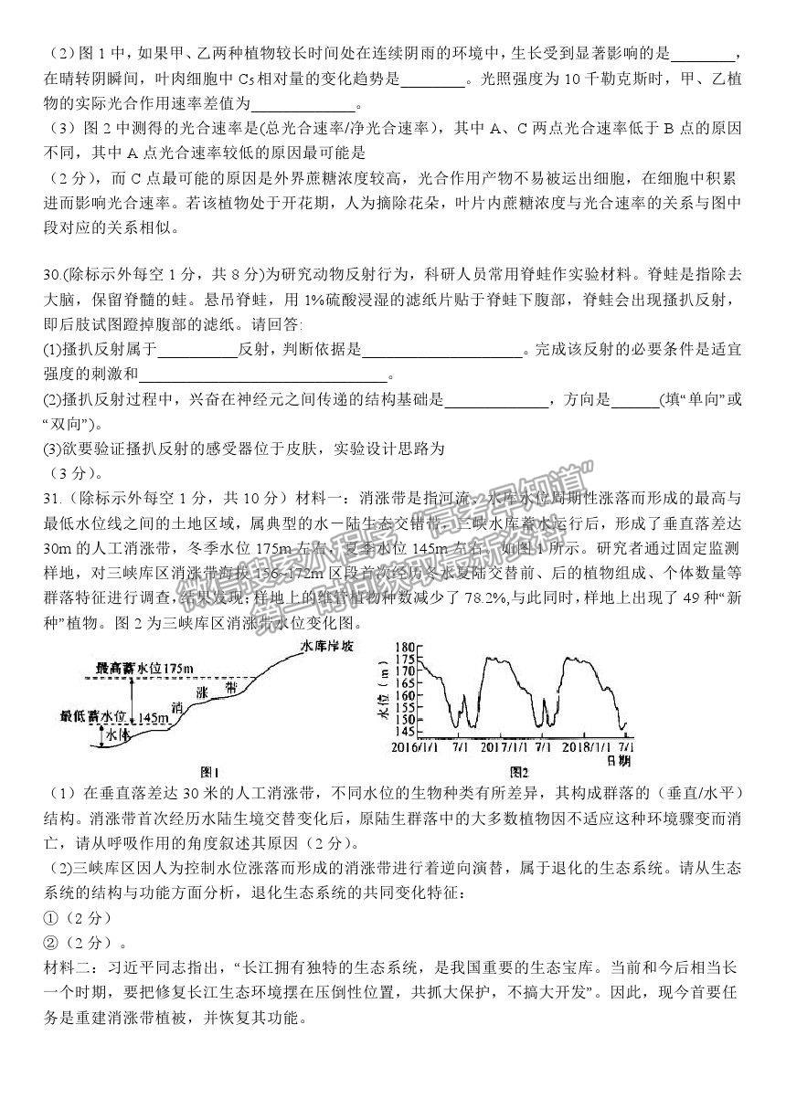 2021河南省實驗中學高三5月四模理綜試題及參考答案