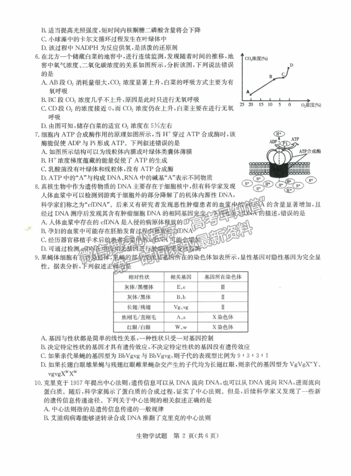 2021武漢市華中師范大學第一附屬中學高三下學期5月高考押題卷理綜生物試題及參考答案（新高考）